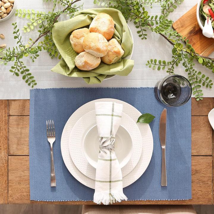 DII Platzdeckchen-Set, 100% Baumwolle, gerippt, Blau Jay, 33 x 48 cm, 6-teilig, Stonewash Blue, 13x1