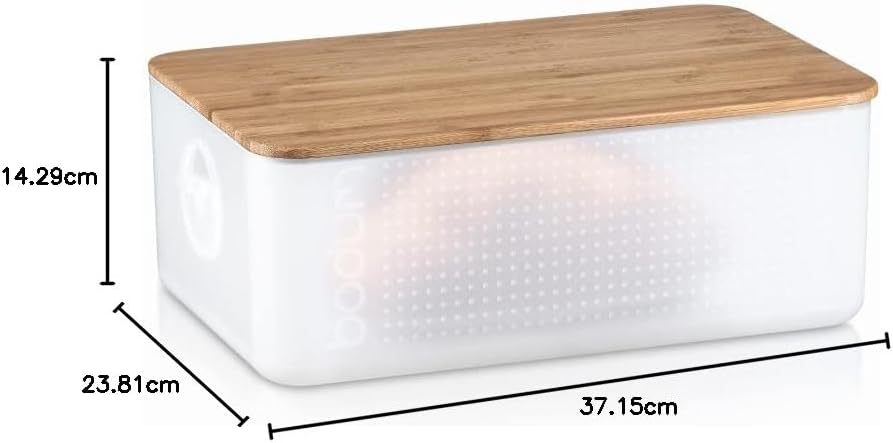 Bodum bistroBrotkasten mit Bambus-Schneidebrett (BPA-freier Kunststoff, leichte Reinigung) cremefarb