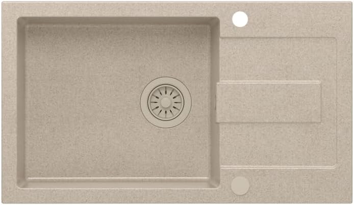 QUADRON Spülbecken Beige | Grösse 78 x 45 x 18,5 cm | Granit Granitspüle CHRISTIAN 136 XL Einzelbeck