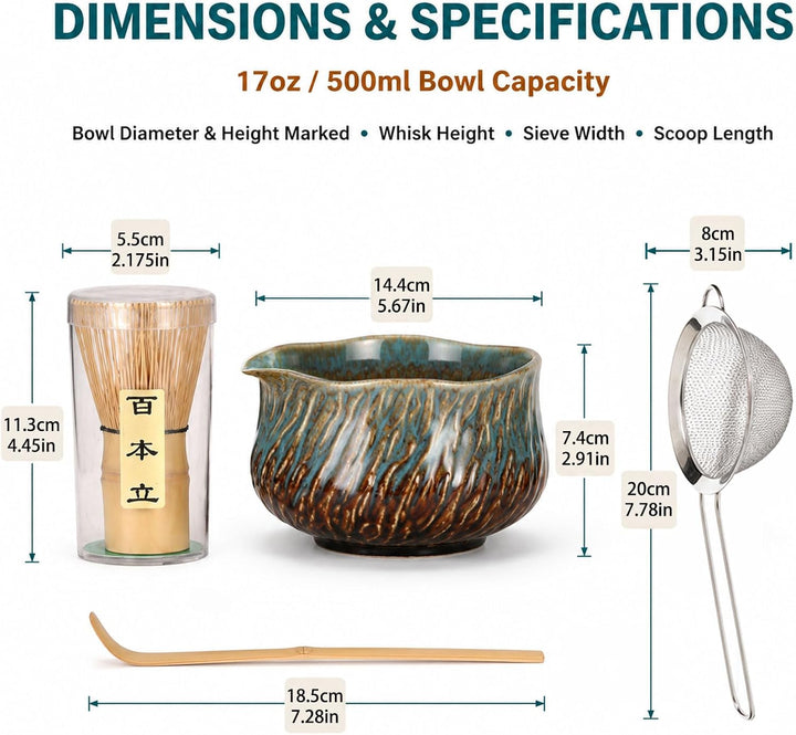 Matcha Set 7 Teilig, Matcha Tee Set Mit Schale, Bambusbesen, Halter, Sieb Und Löffel, Keramik Teeset