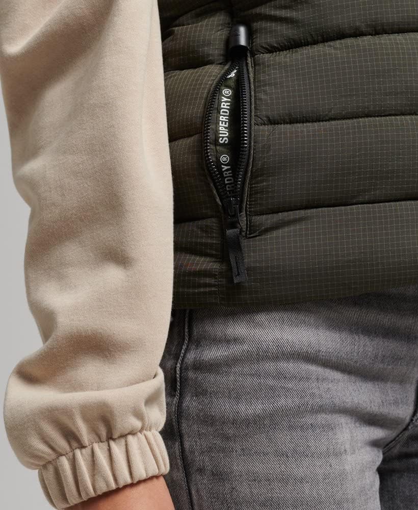 Superdry Damen Code Mountain Fuji Gepolsterte Weste, Khaki, Grösse 42, Fussball-Gitter Khaki, 40