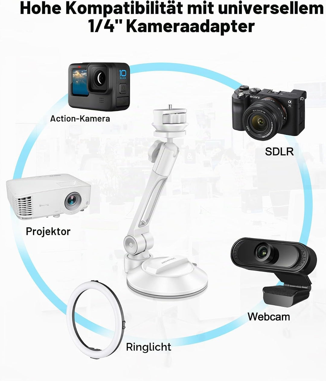 AboveTEK Tablet & Handy Ständer mit Saugnapf – Faltbare 360° Halterung Auto für iPad/Smartphones (4–