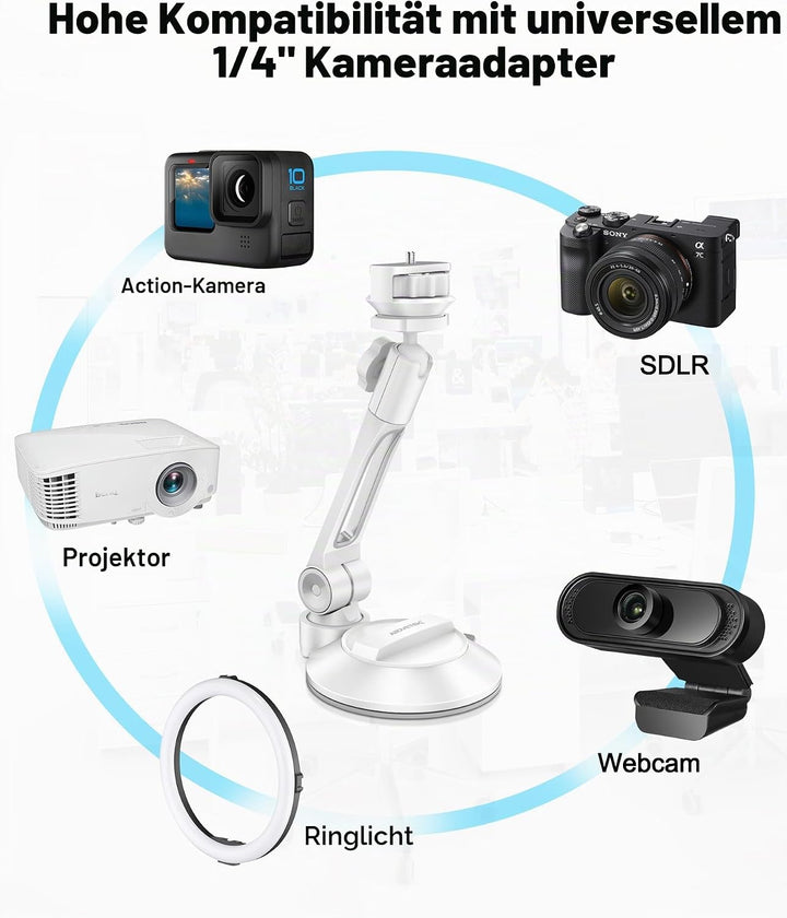 AboveTEK Tablet & Handy Ständer mit Saugnapf – Faltbare 360° Halterung Auto für iPad/Smartphones (4–