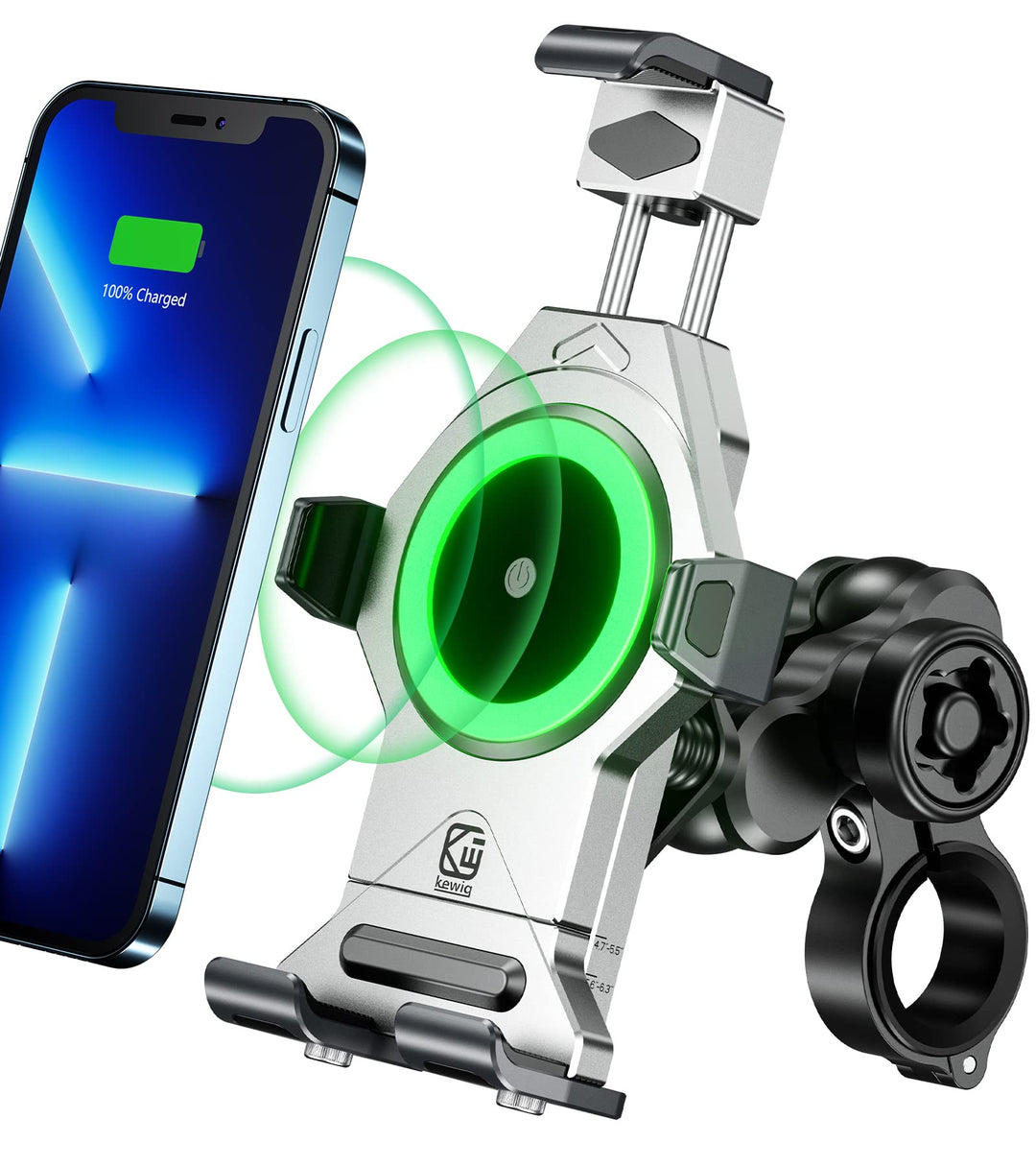 Kewig Anti-Diebstahl Wasserdicht Motorrad Handyhalterung 15W kabellos mit Vibrationsdämpfer, One-Pus