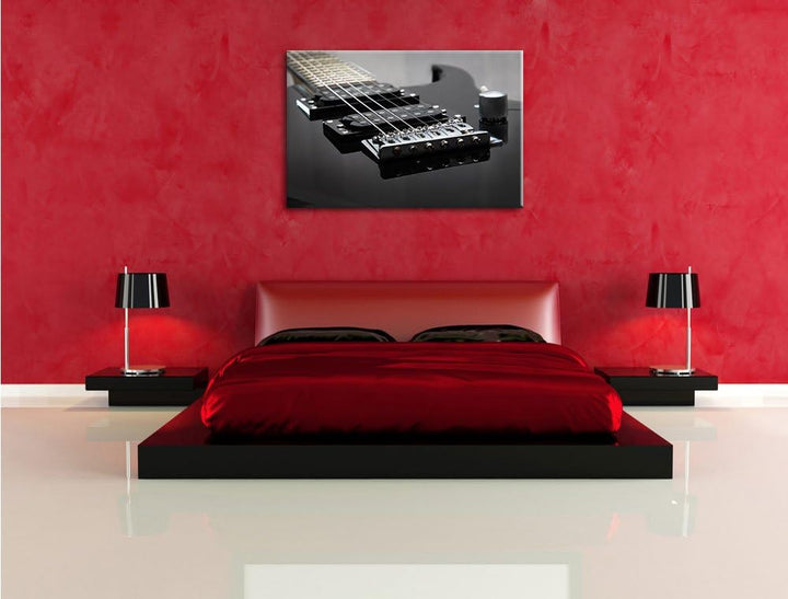 Pixxprint Black E-Guitar, Format: 100x70 auf Leinwand, XXL riesige Bilder fertig gerahmt mit Keilrah