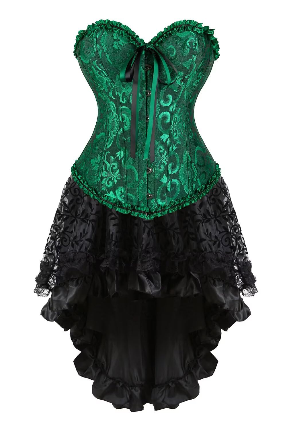 Josamogre Korsett Kleid Damen Corsage Set Bustier Korsettkleid Blumen Gothic Burlesque XXS Black Gre