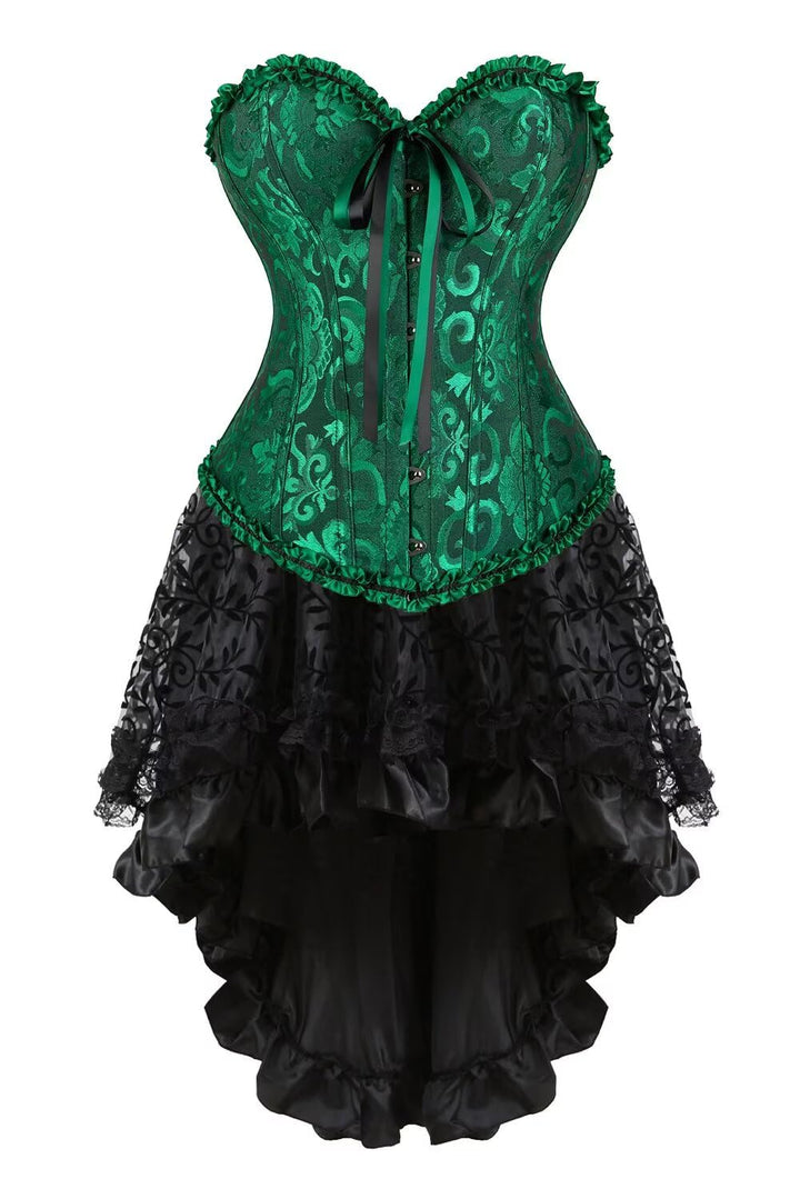Josamogre Korsett Kleid Damen Corsage Set Bustier Korsettkleid Blumen Gothic Burlesque XXS Black Gre