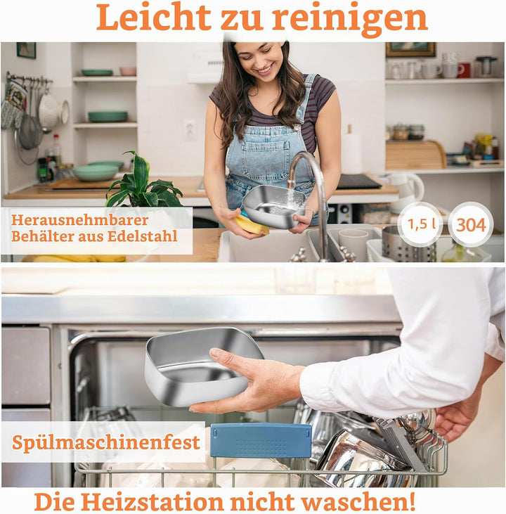 Elektrische Lunchbox 4 in 1 12V/24V/220V~240V, 1.5L 60W Lunch Box Elektrisch Edelstahl Speisenwärmer