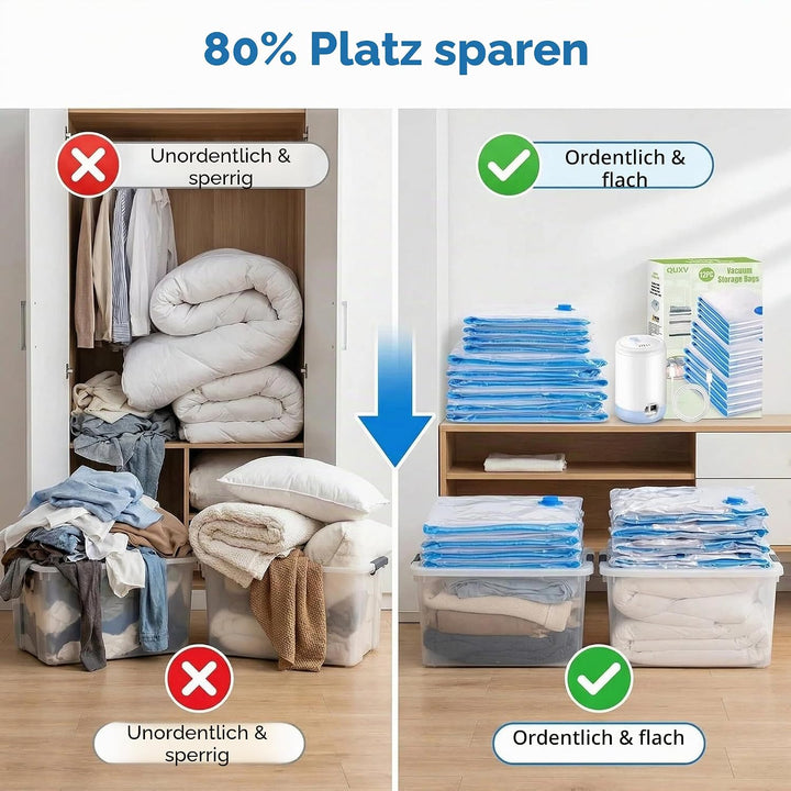 Vakuumbeutel für Kleidung Reise mit Pumpe, 12PCS Vacuum Bags for Clothes (4 * 60x40cm, 4 * 80x60cm,