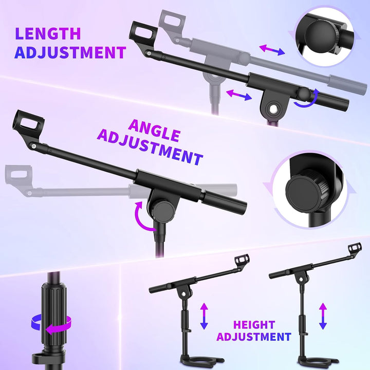 Tisch Mikrofonständer Höhenverstellbar 28–40cm, 180°Neigbar Mikrofon Ständer mit Stabiler Metallfuss