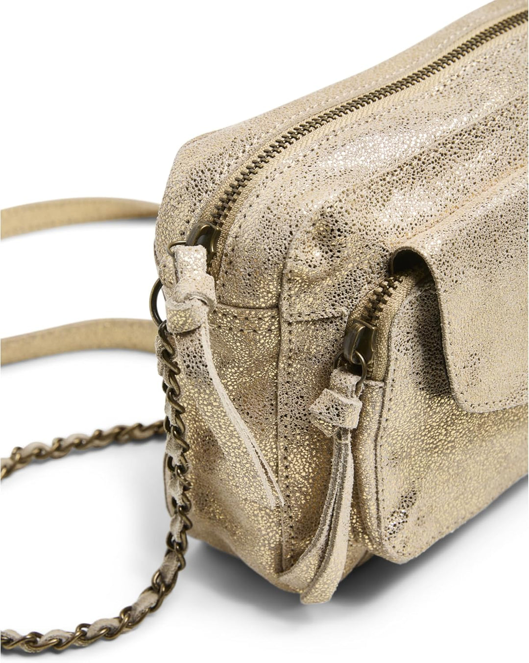 PIECES Damen Pcnaina Leather Cross Over Noos Umhängetasche Gold Colour/Aop:snow, Gold Colour/Aop:sno