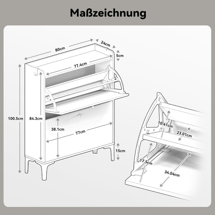 Dripex Schuhschrank schmal, Schuhkipper mit 2 Flip-Schubladen,Schuhregal schmal mit Metallfüssen für