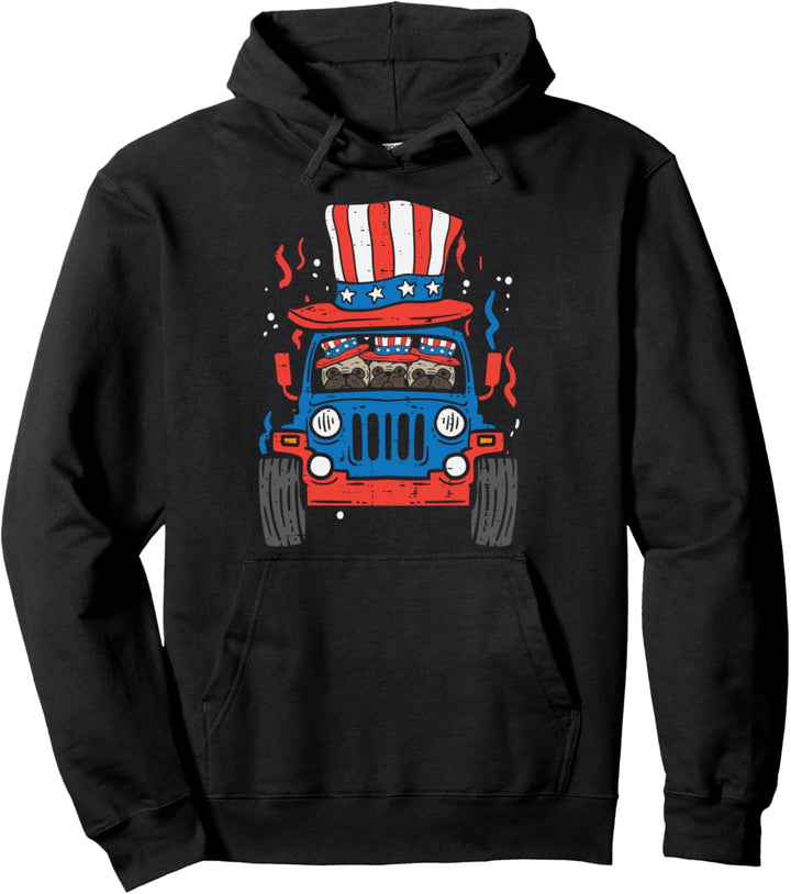 Pugs Monster Truck US Flag 4th Of July Fourth Toddler Boys Pullover Hoodie