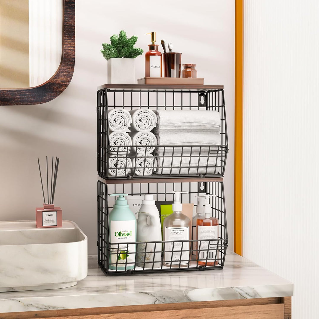 Wawocs 2 Obstkorb Stöckig Etagere Hängend, Obstschale Gross Obstkorb Wand für Küche, Hängende Obstkö