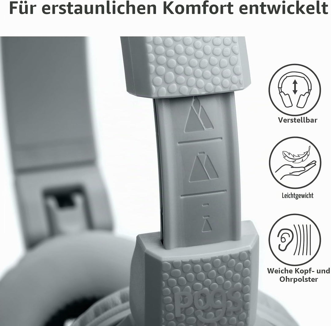 POGS Drahtloser Bluetooth Kinderkopfhörer | The Gecko 2 | Faltbarer robuster Kinderkopfhörer ab 3 Ja