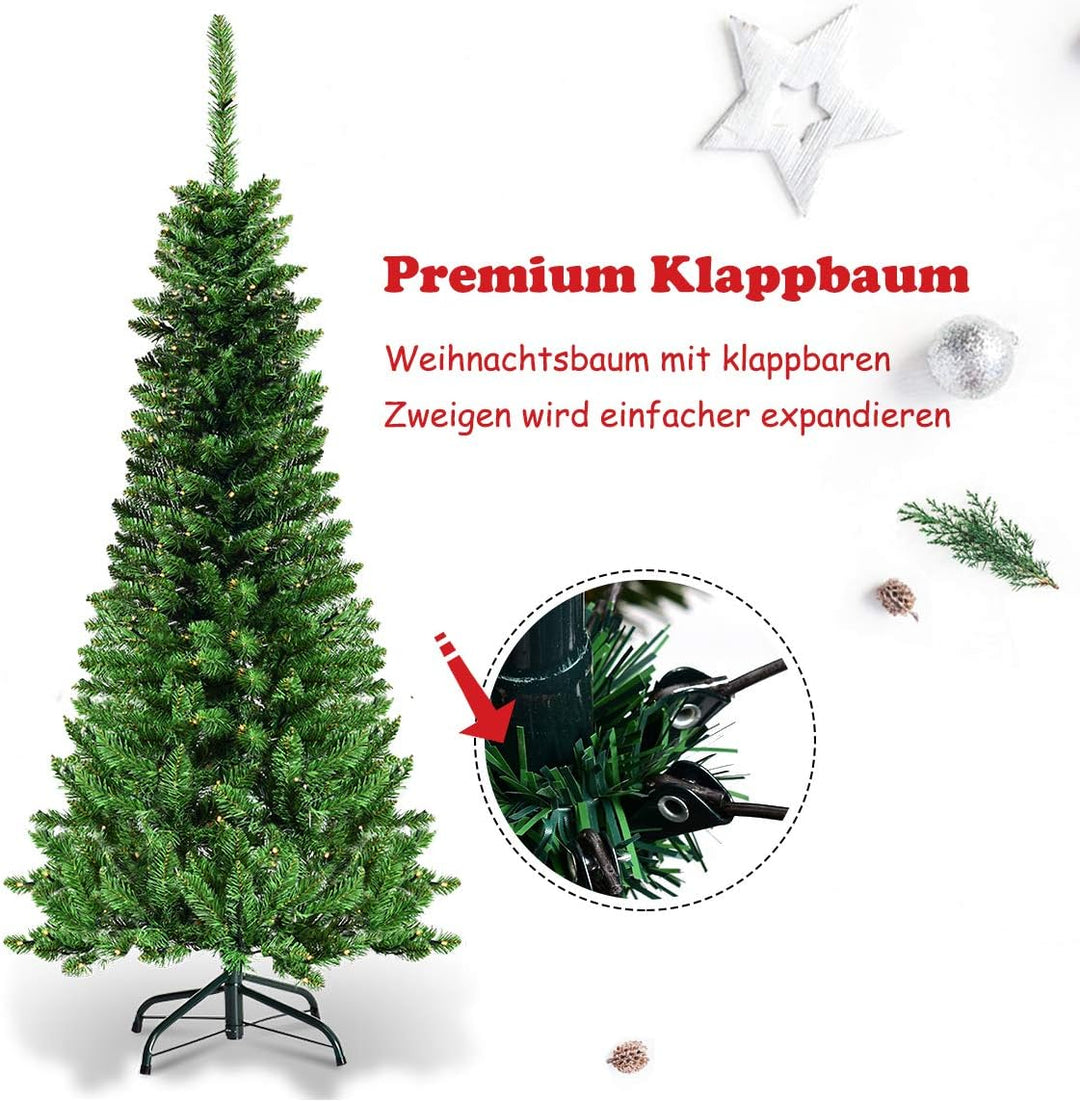 COSTWAY 135/200/225cm Bleistift Weihnachtsbaum mit warmweissen LED-Leuchten, künstlicher Tannenbaum
