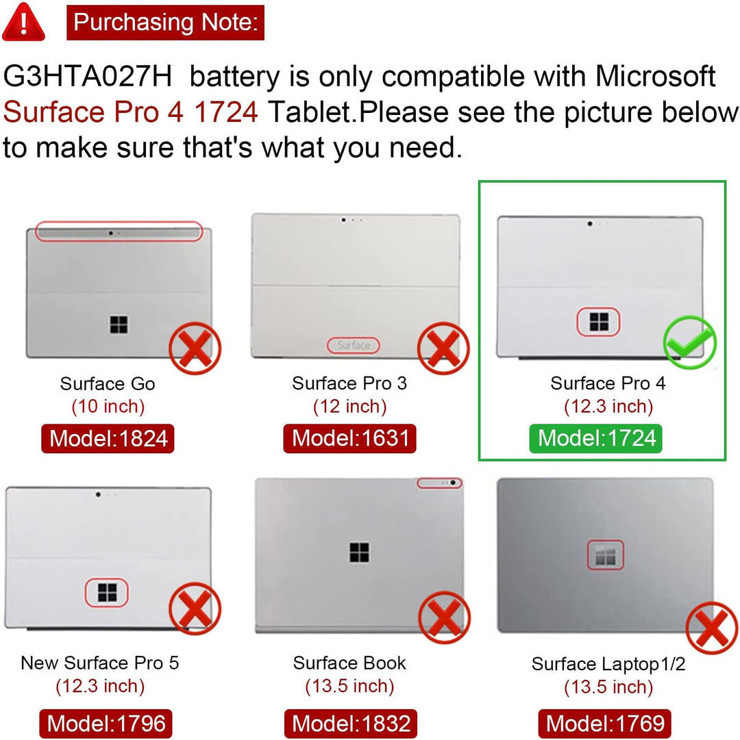 ASUNCELL 38.2Wh G3HTA027H DYNR01 Laptop Akku für Surface Pro 4 Pro 4 1724 Serie 7.5V