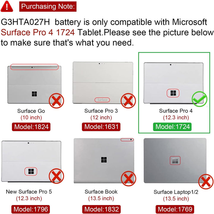 ASUNCELL 38.2Wh G3HTA027H DYNR01 Laptop Akku für Surface Pro 4 Pro 4 1724 Serie 7.5V