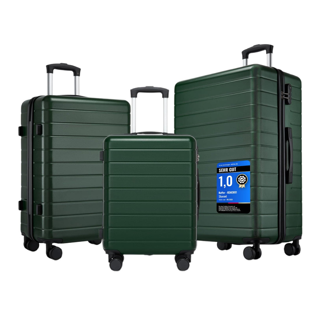 Handgepäck Koffer 3er Set, Leichter ABS+PC Reisekoffer für Flugzeug, Ryanair Trolley mit 4 Rollen, H