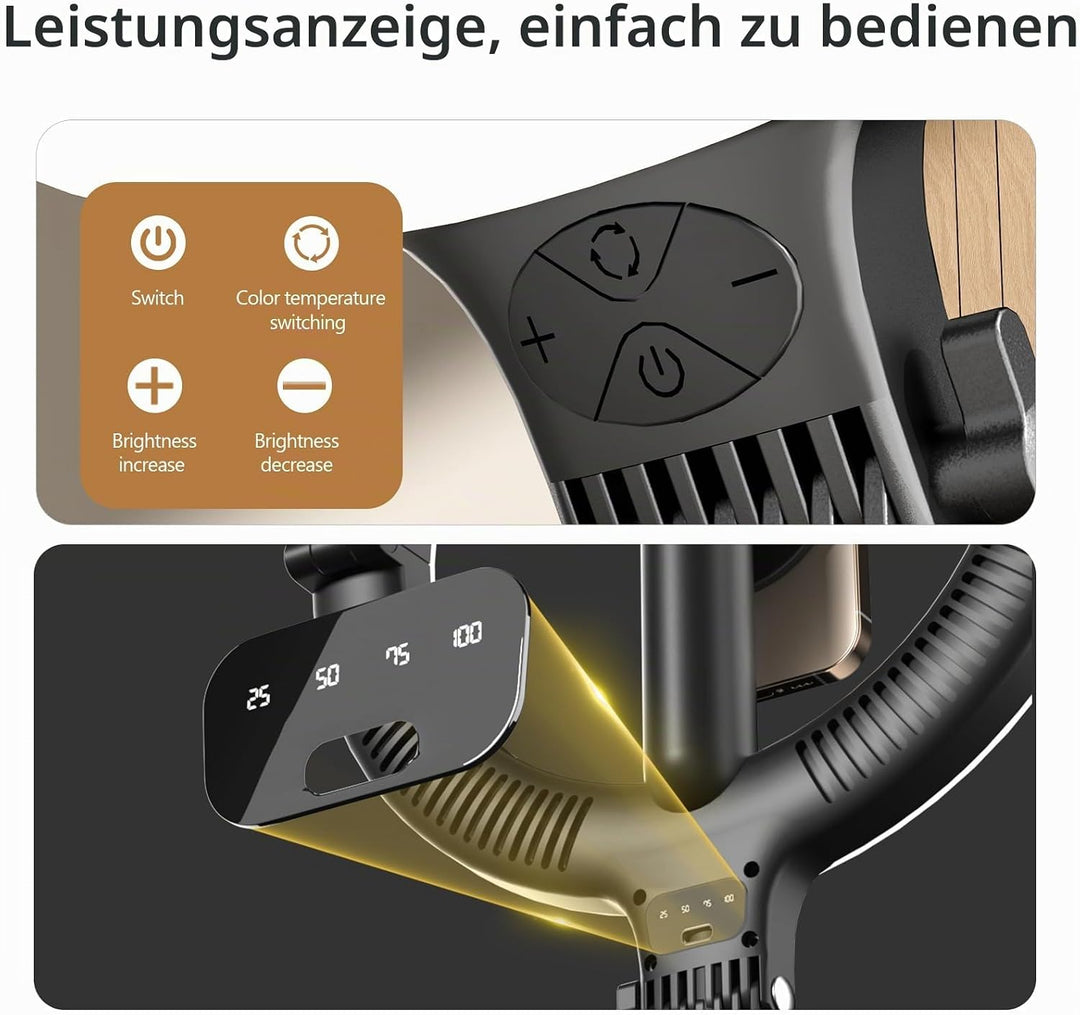 Magnetisches 10" Ringlicht,Klappbar &amp; 360° Drehbar,10W, 120 LEDs, 5000mAh, Dimmbar Mit Memory,Für Li