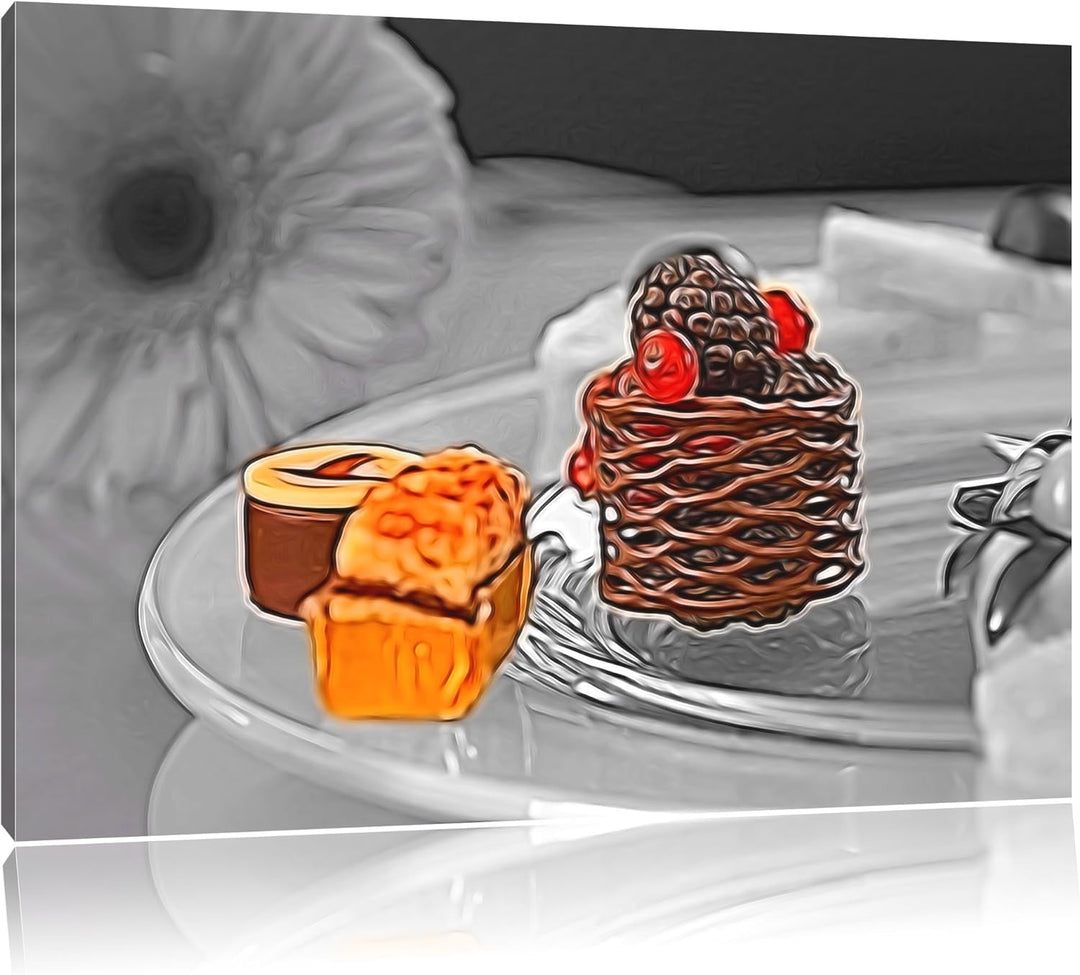 appetitliche süsse Desserts schwarz/weiss Deluxe Format: 100x70 cm auf Leinwand, XXL riesige Bilder
