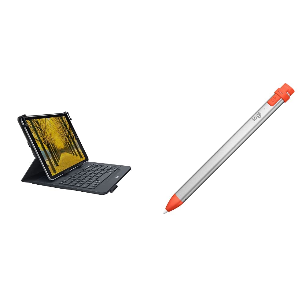 Logitech Universal Folio Tablet-Hülle mit Kabelloser Tastatur, Bluetooth- Schwarz & Crayon Digitaler
