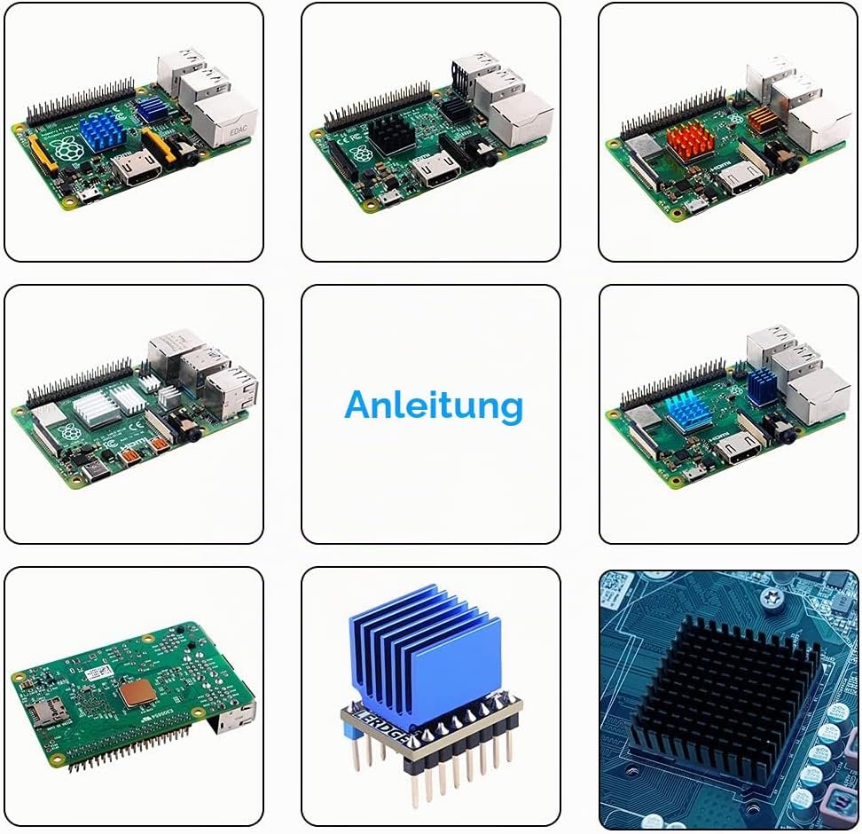 GeeekPi 102 PCS (12 Verschiedene Grössen) Kühlkörper Kit mit leitfähigem Klebeband, Aluminium Kühlkö