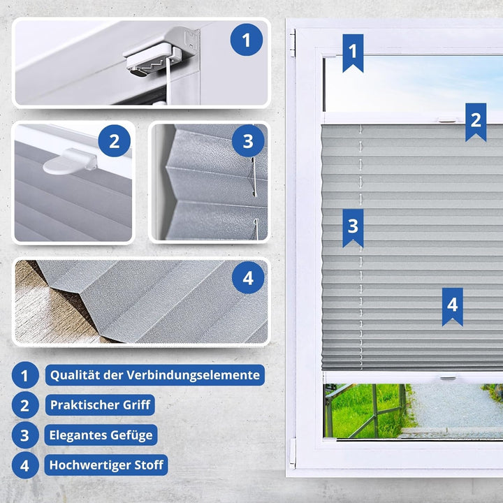 DECOOR Plissee Faltrollo nach mass Breite 120-160 cm Höhe 120-219 cm 24 Farben Rollo für Fenster und