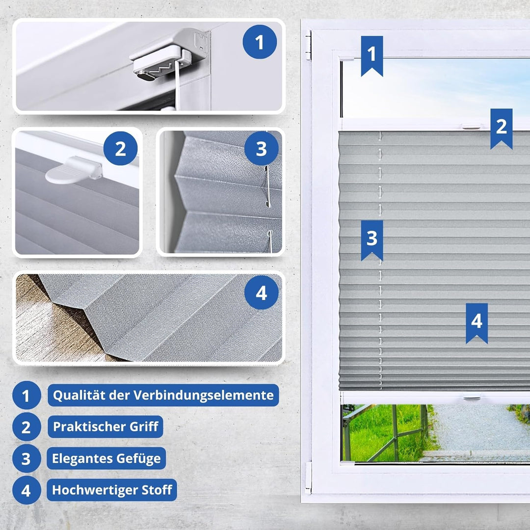DECOOR Plissee Faltrollo nach mass Breite 120-160 cm Höhe 20-119 cm 24 Farben Rollo für Fenster und