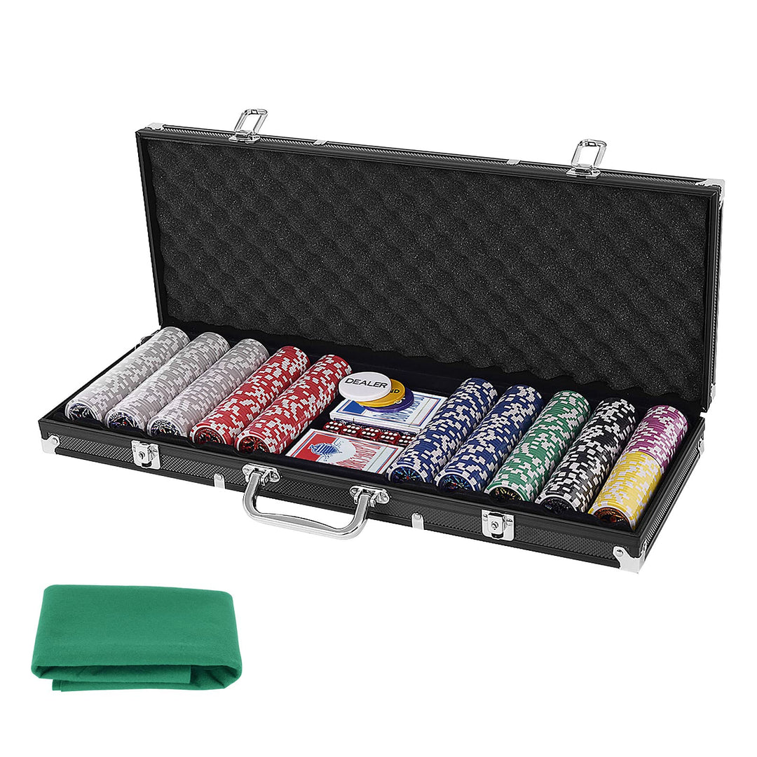 DREAMADE Pokerset mit 500 Laser Pokerchips & Aluminiumkoffer & 2 Kartendecks & 5 Würfel & 3 Dealer B
