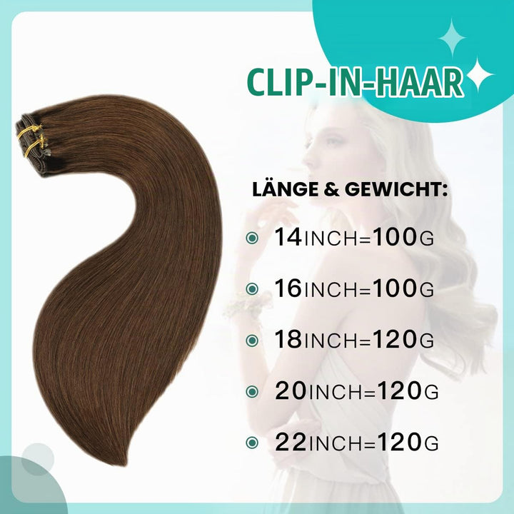 SURNEL Clip in Echthaar Extensions 50cm 6pcs Mittelbraun Haarverlängerung Clips in Echthaar Extensio