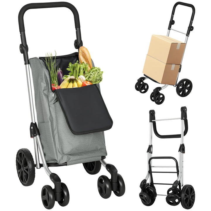 HOMCOM Einkaufstrolley klappbar Einkaufswagen mit Kühlfach, verstellbar Griff, 46L Kapazität, 3in1 T