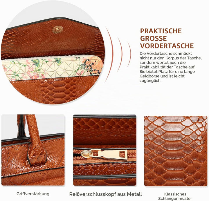 NICOLE &amp; DORIS Damen Handtaschen Krokodil Handtasche Henkeltasche Lackiert Krokodil Top Griff Henkel