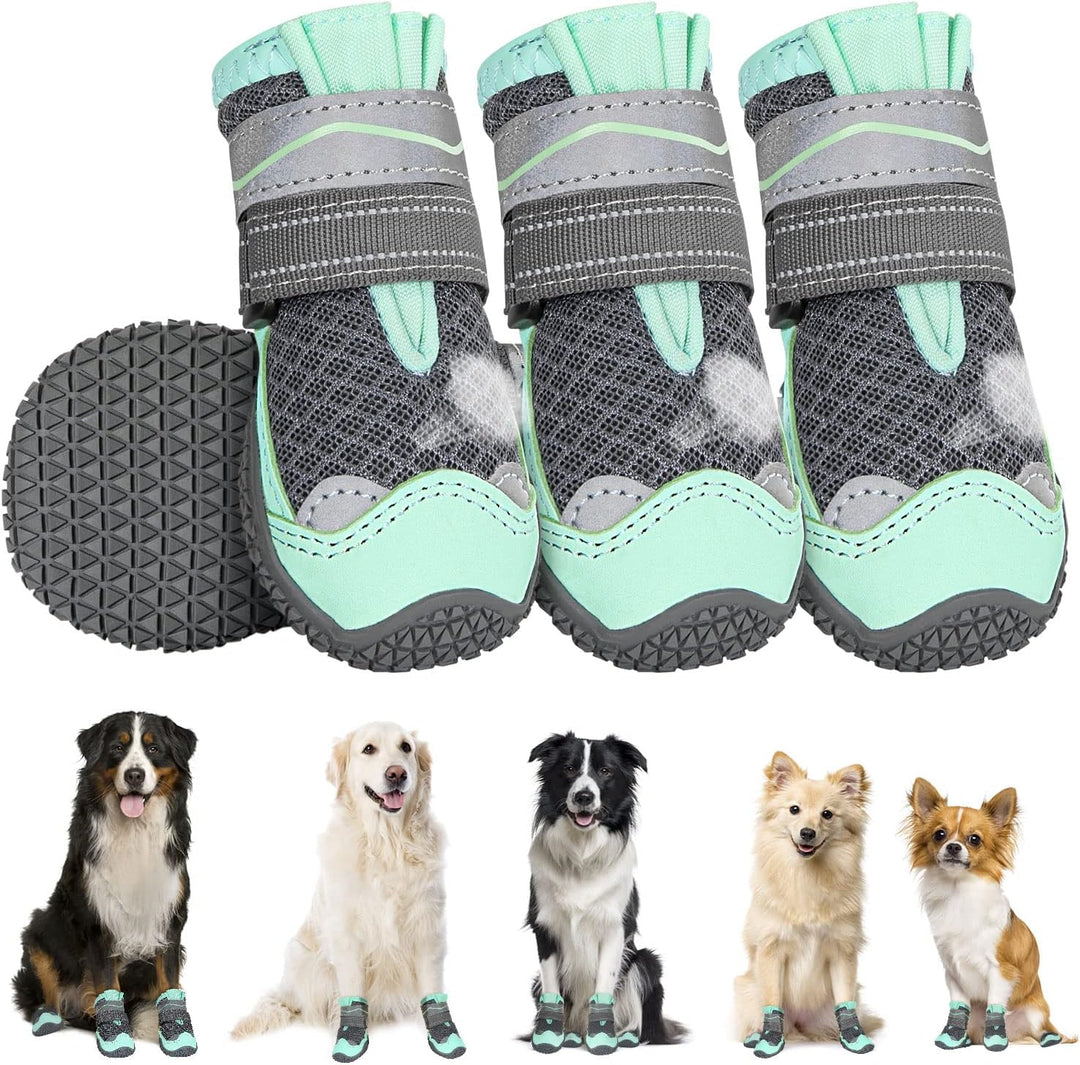 Eyein Hundeschuhe Pfotenschutz, 4 Stück atmungsaktiv Hundeschuhe mit Rutschfester Sohle und reflekti