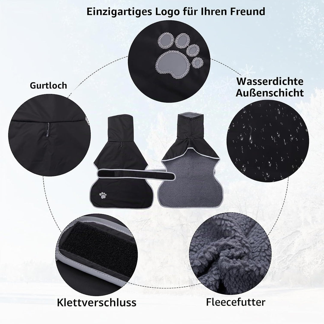 Geyecete Hunde Wintermäntel fur Windhund,Hundejacken mit plüschfutter,Wasserdichter Regenmantel Wind