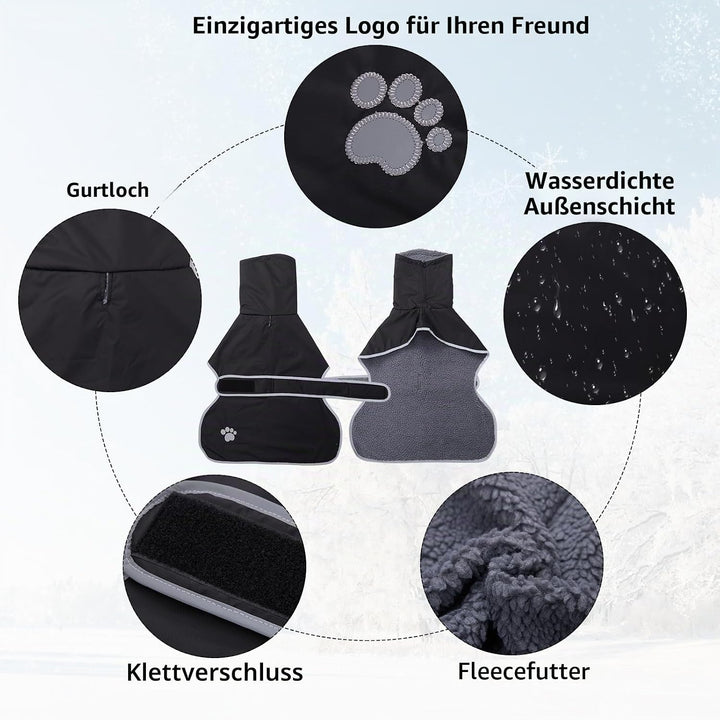 Geyecete Hunde Wintermäntel fur Windhund,Hundejacken mit plüschfutter,Wasserdichter Regenmantel Wind