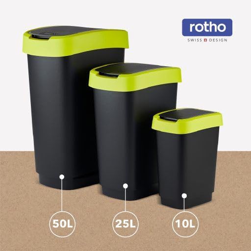 Rotho Twist Mülleimer 50l mit Deckel, Kunststoff (PP recycelt) , schwarz/gelb, 50l (40.1 x 29.8 x 60