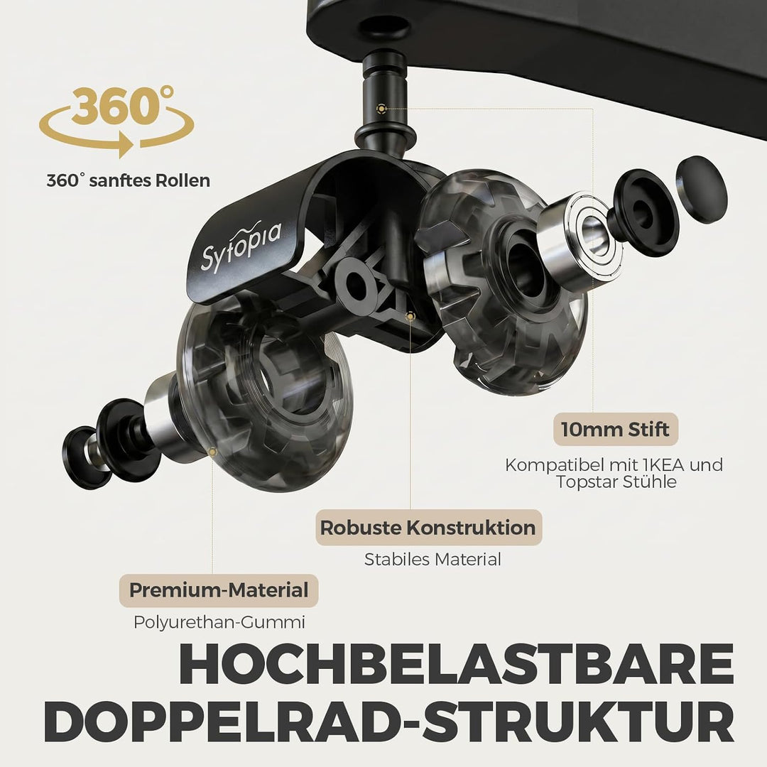 Sytopia Bürostuhl Rollen mit 10mm X 22mm Stift, 5er Set Rollen für 1KEA Bürostühle, Hartbodenrollen