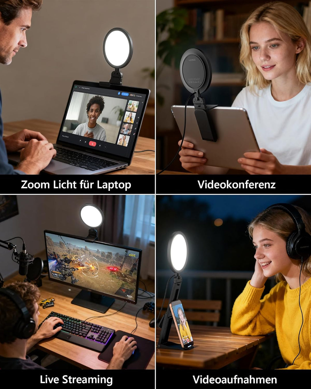 Ringlicht Laptop 5" Videokonferenz Licht,LitONES Premium Streaming-Licht mit 5 Lichtfarben+10 Hellig