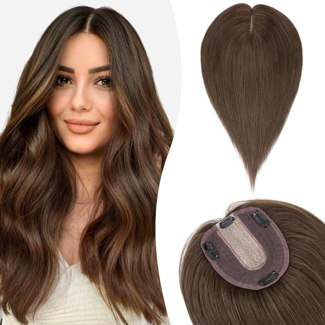 Silk-co Hair Topper Echthaar 10x12cm, Basis Toupet Damen, Haartopper Echthaar mit Remy Seide Basis,