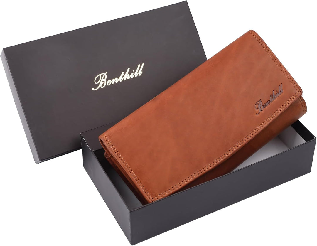 Benthill Damen Geldbörse Gross Echt Leder | Grosses Portemonnaie XXL mit RFID Schutz | Vintage Echtl