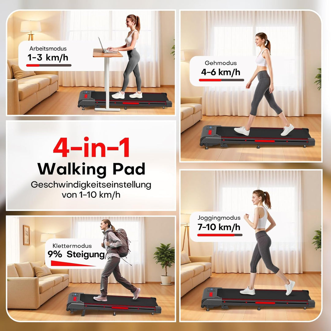 Walking Pad, 1-10 km/h Laufband für Zuhause mit 9% Steigung, 2.5HP Walking Machine mit LED-Anzeige,