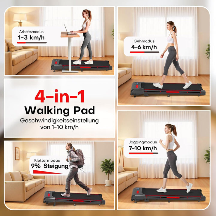 Walking Pad, 1-10 km/h Laufband für Zuhause mit 9% Steigung, 2.5HP Walking Machine mit LED-Anzeige,