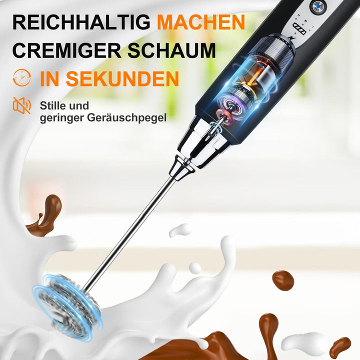 YUSWKO Milchaufschäumer Stab für Kaffee mit Ständer, Usb Wiederaufladbarer Aufschäumer, 3 Schneebese