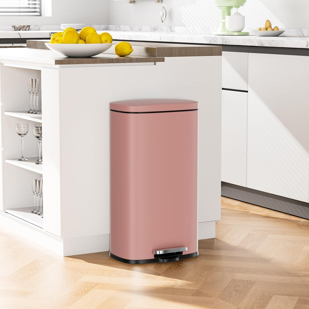 Clevich Mülleimer 30L aus Stahl, Abfalleimer, Tretmülleimer mit Soft-Close Deckel, Fusspeda, abnehmb