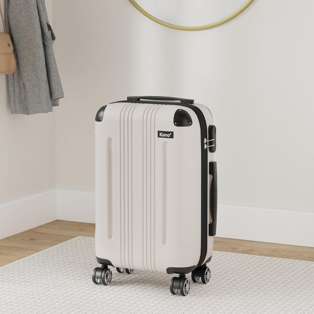 Kono Leichter Koffer Hartschale ABS Gepäck mit 4 Spinnrollen Beige Koffer XL, Beige Koffer XL