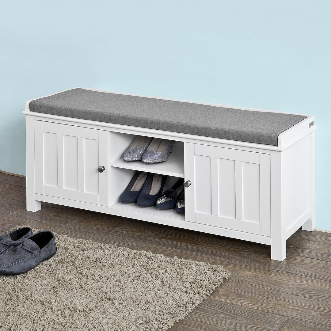 SoBuy Wandgarderobe-Set Flurset Flurmöbel Schuhbank mit Sitzfläche Flurgarderobe FSR35-W+FRG282-W