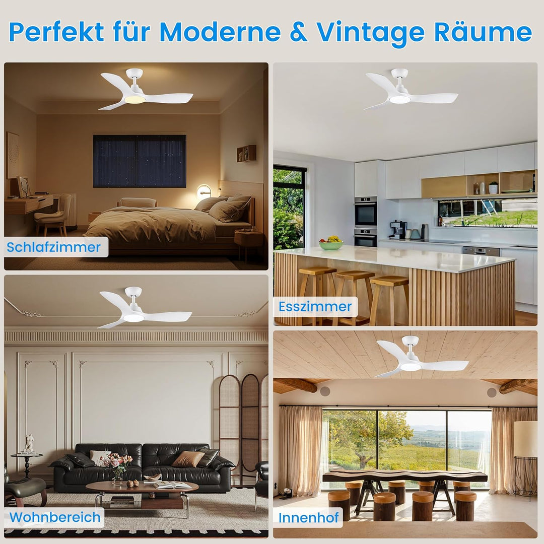 CJOY Deckenventilator mit Beleuchtung, 107 cm Deckenventilator mit Beleuchtung und Fernbedienung Lei