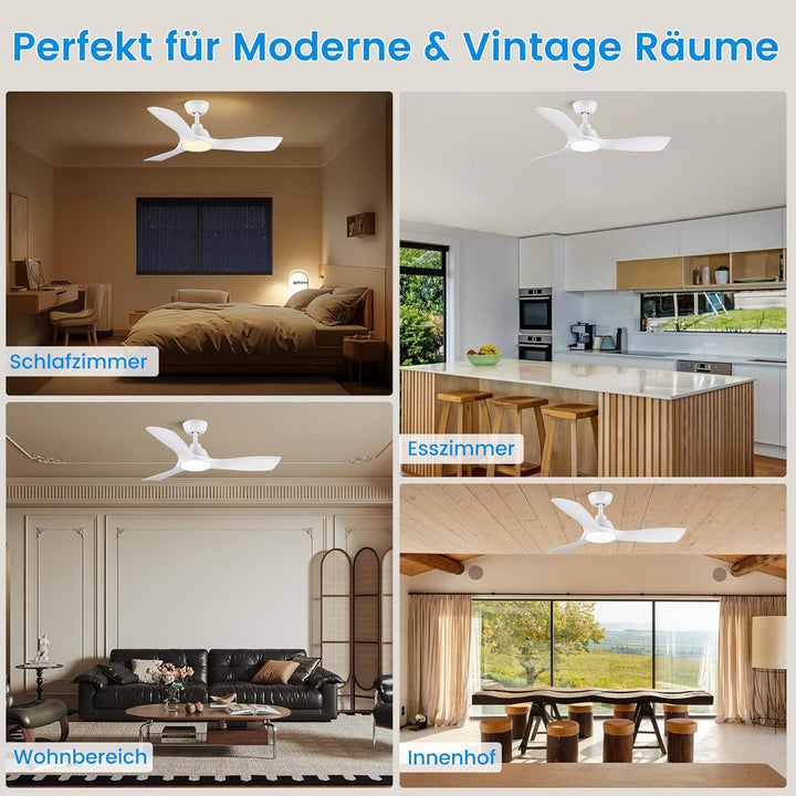 CJOY Deckenventilator mit Beleuchtung, 107 cm Deckenventilator mit Beleuchtung und Fernbedienung Lei