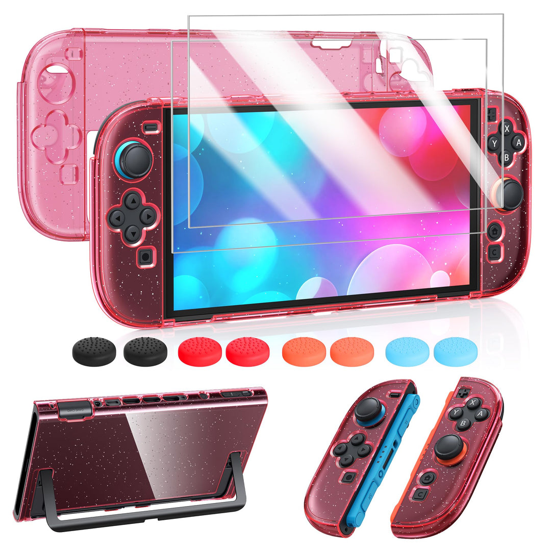 Switch 2 Schutzhülle mit Displayschutz &amp; Kappen, Glitzer Rosa, Glitzer Rosa